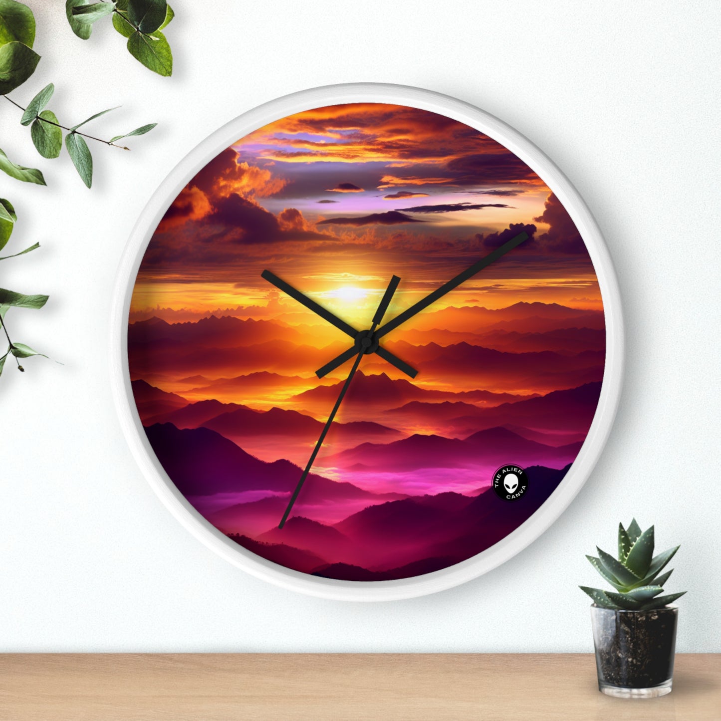 "Dawning Peaks: A Mountain Sunrise" - The Alien Wall Clock