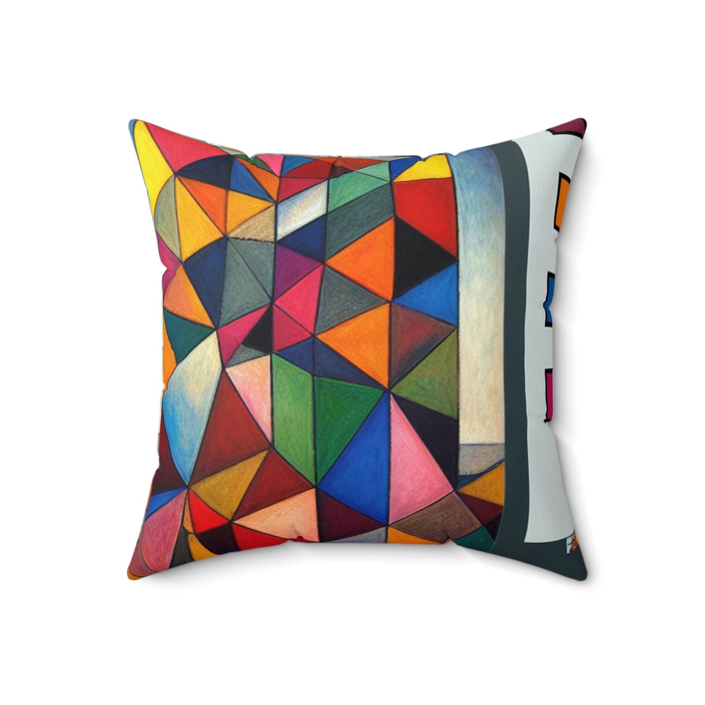 "Futuristic Metropolis: A Synthetic Cubism Cityscape"- The Alien Spun Polyester Square Pillow Synthetic Cubism