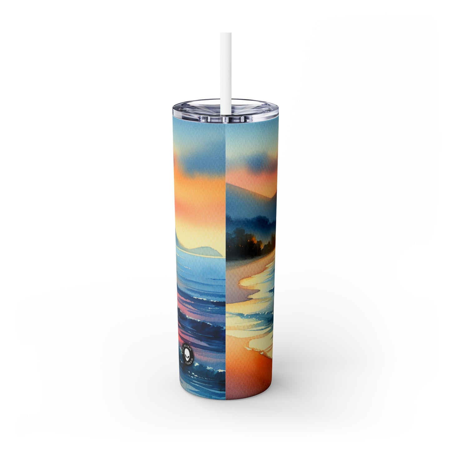 "Amanecer en la playa" - The Alien Maars® Vaso delgado con pajita 20 oz Pintura de acuarela