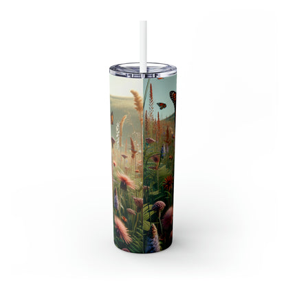 "A Monarch in Wildflower Meadow" - The Alien Maars® Skinny Tumbler with Straw 20oz Realism Style