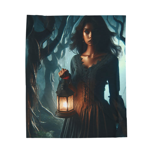 "Listo para la batalla en el bosque retorcido" - La manta de felpa de pana alienígena estilo arte gótico