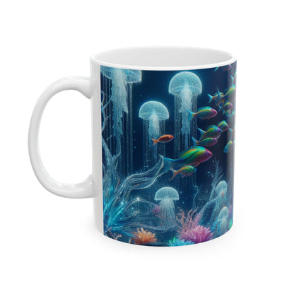 "Neon Dreams: The Underwater Wonderland" - Taza de cerámica extraterrestre de 11 oz