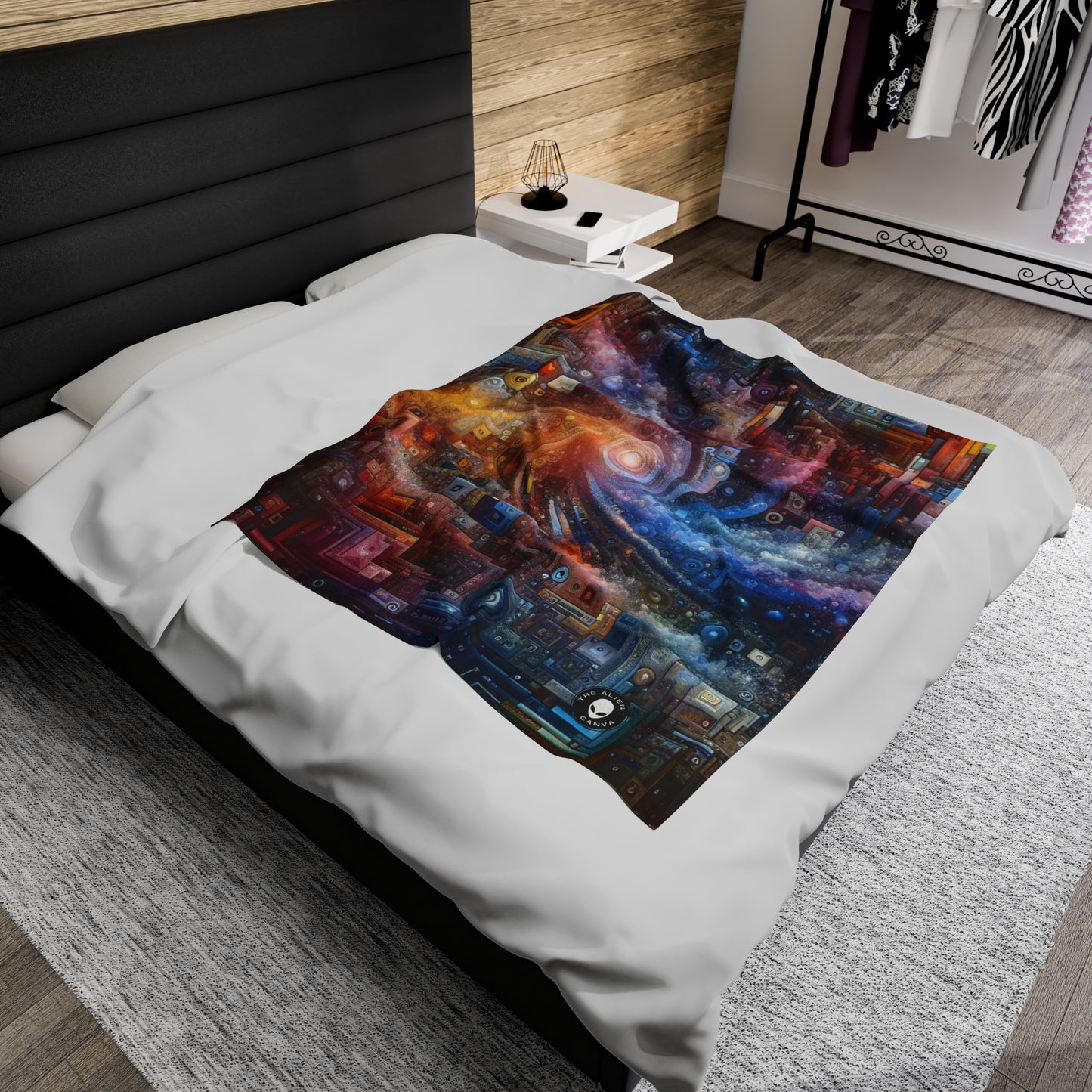 "Futuristic City Nights: A Dazzling Metropolis of Innovation and Imagination" - The Alien Velveteen Plush Blanket Digital Art