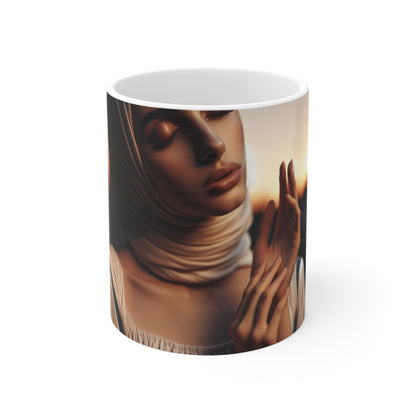 "Resplandor del atardecer dorado" - Taza de cerámica The Alien 11oz Romanticismo