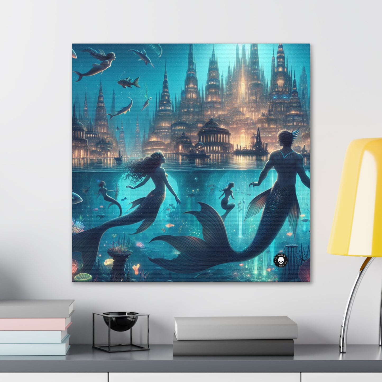 "Atlántida iluminada: una ciudad de criaturas marinas místicas" - The Alien Canva