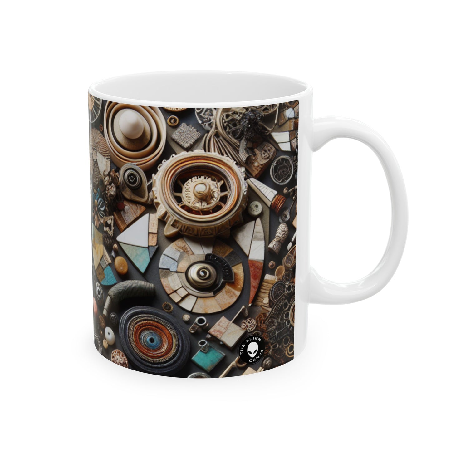 "Tapisserie de la nature : Art d'assemblage avec des objets trouvés" - La tasse en céramique Alien 11oz Assemblage Art