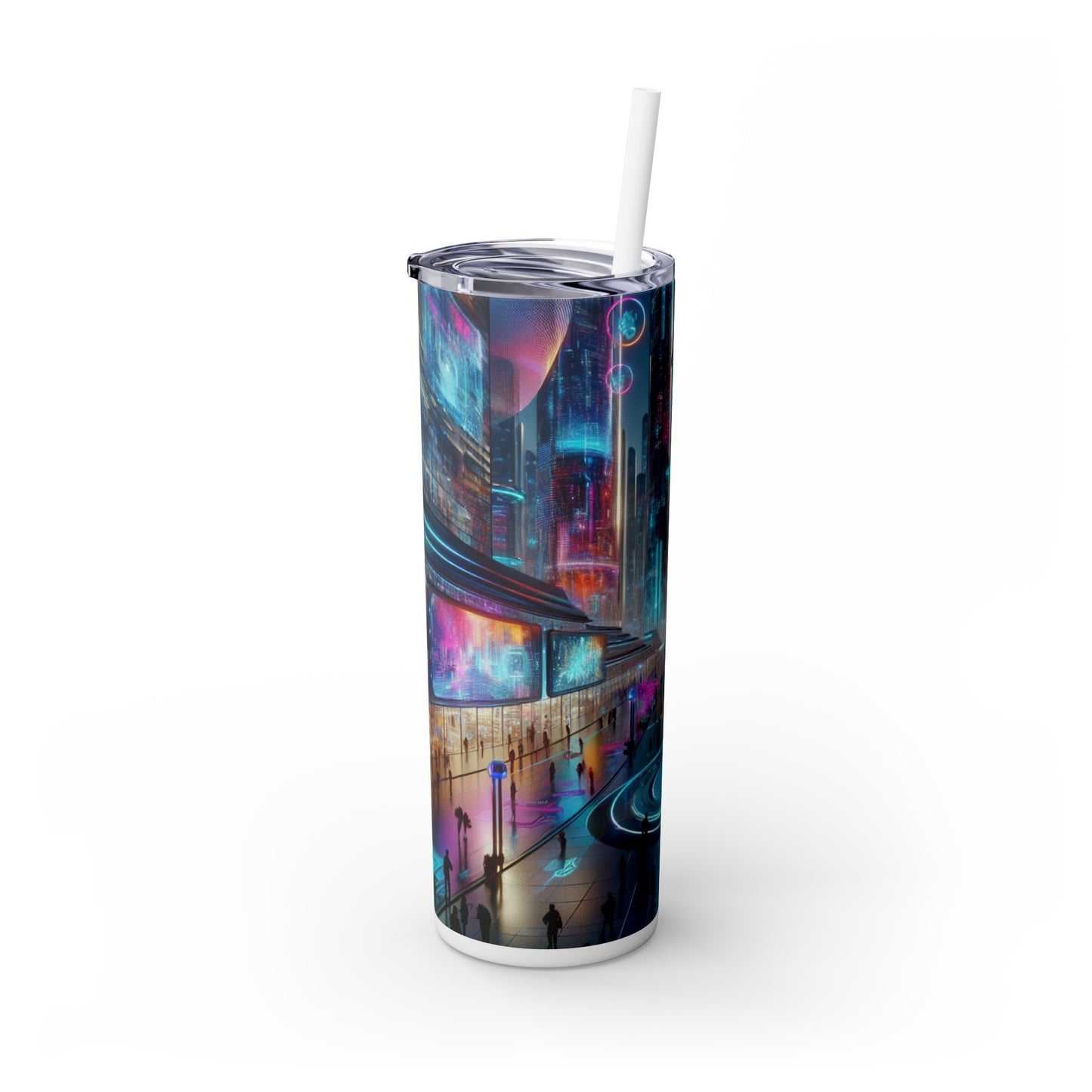 "Digital Evolution: A Technological Art Experience" - The Alien Maars® Skinny Tumbler with Straw 20oz Electronic Art