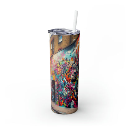 "Neon Horizon: The Vibrant Future Metropolis" - The Alien Maars® Skinny Tumbler with Straw 20oz Street Art / Graffiti