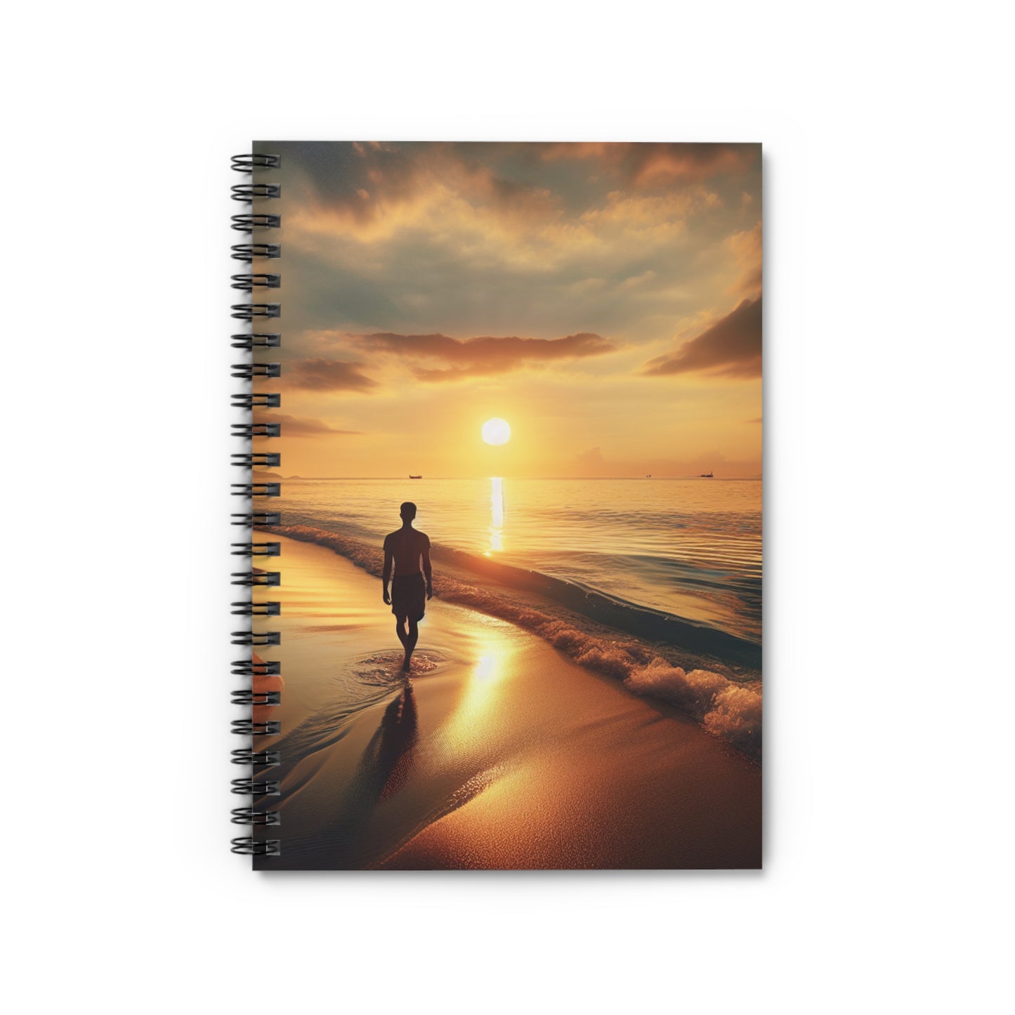 "Un paseo por la playa al atardecer" - El cuaderno de espiral alienígena (línea rayada) Estilo fotorrealismo