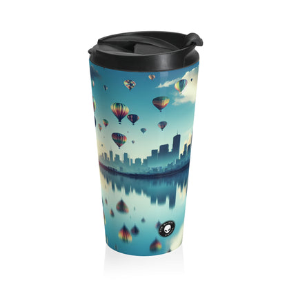 "Mirrored Metropolis: A Lake of Dreams" - The Alien Stainless Steel Travel Mug