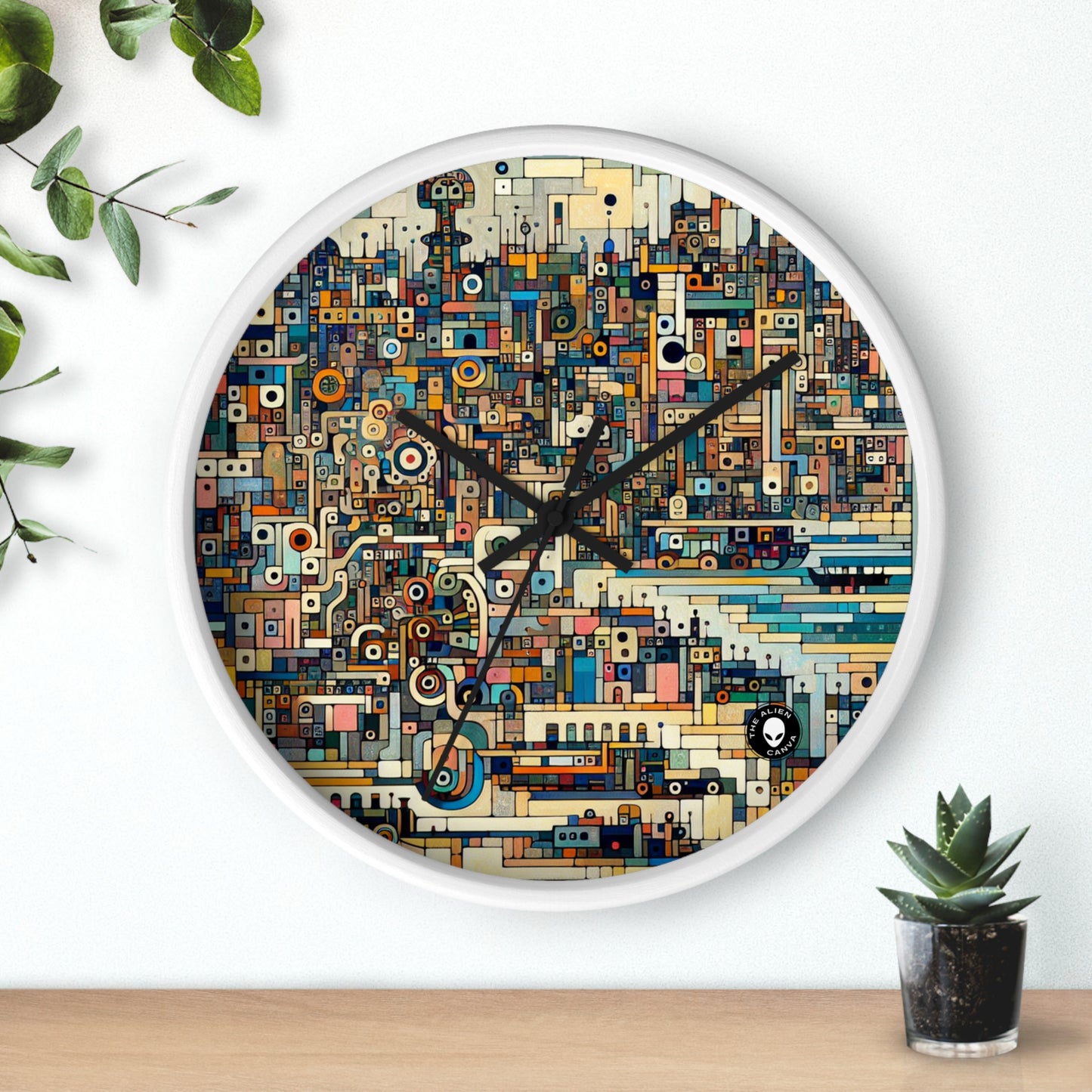 "Neon Nights: Art Brut Reflection of Urban Chaos" - The Alien Wall Clock Art Brut