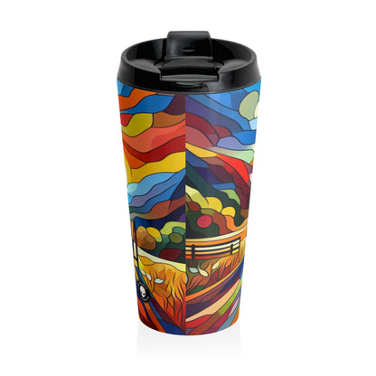 "Futuristic Neon Cityscape" - The Alien Stainless Steel Travel Mug Hard-edge Painting