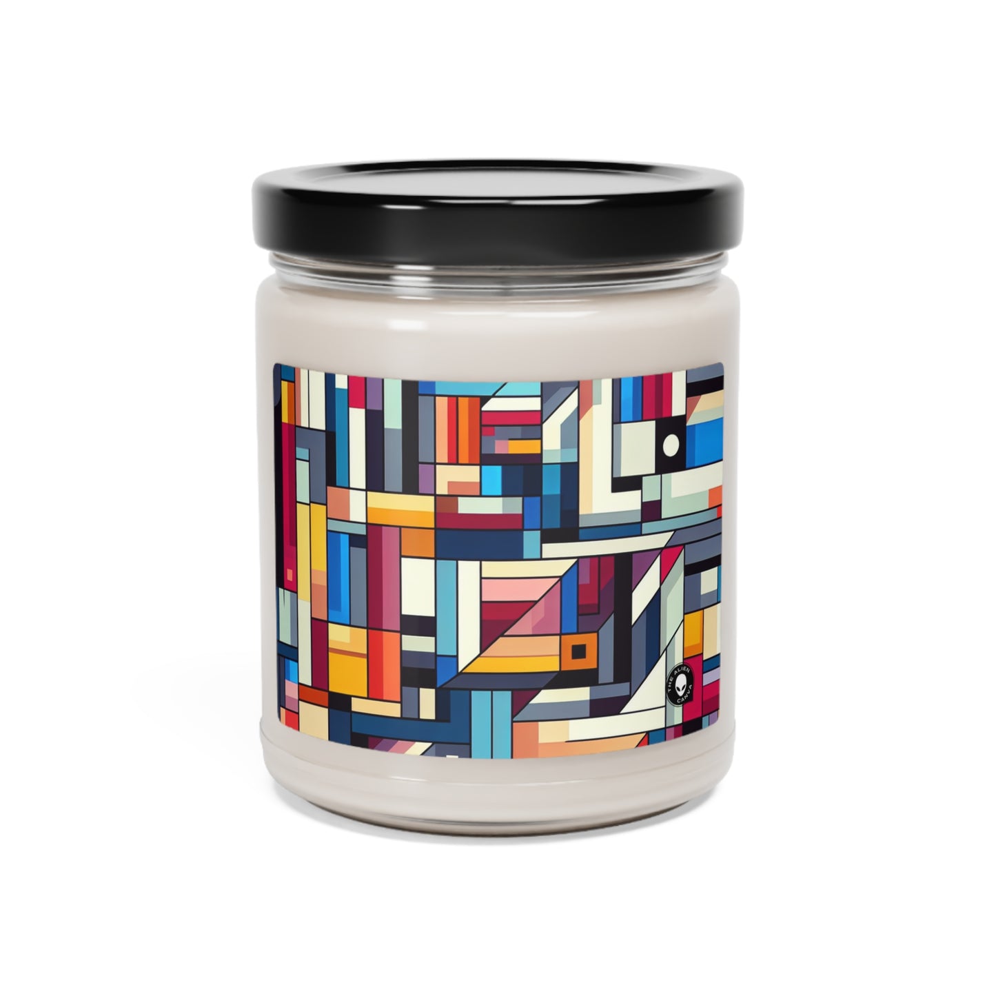 "Paisaje urbano futurista: una percepción geométrica" ​​- Vela de soja con aroma a extraterrestre, pintura de borde duro de 9 oz