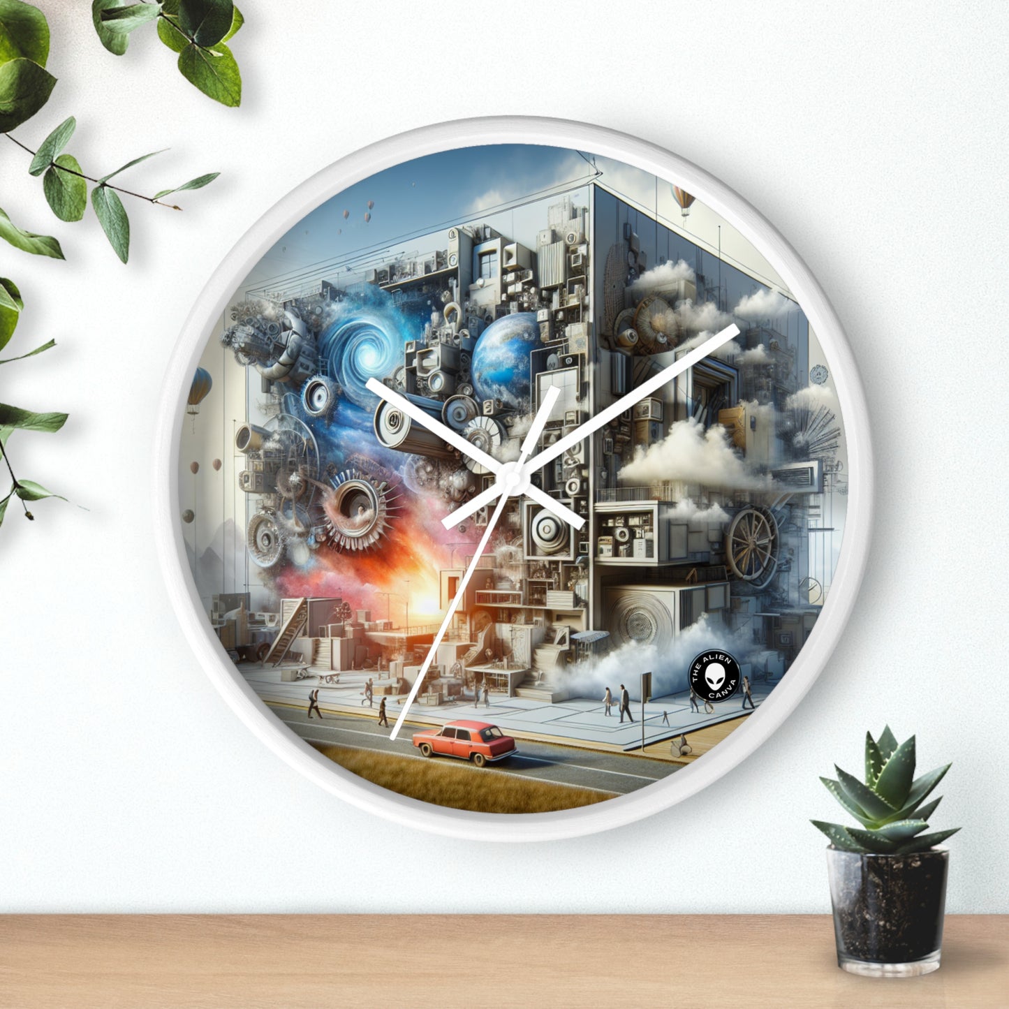 "Transformaciones simbólicas: realismo conceptual en objetos cotidianos" - El reloj de pared alienígena Realismo conceptual