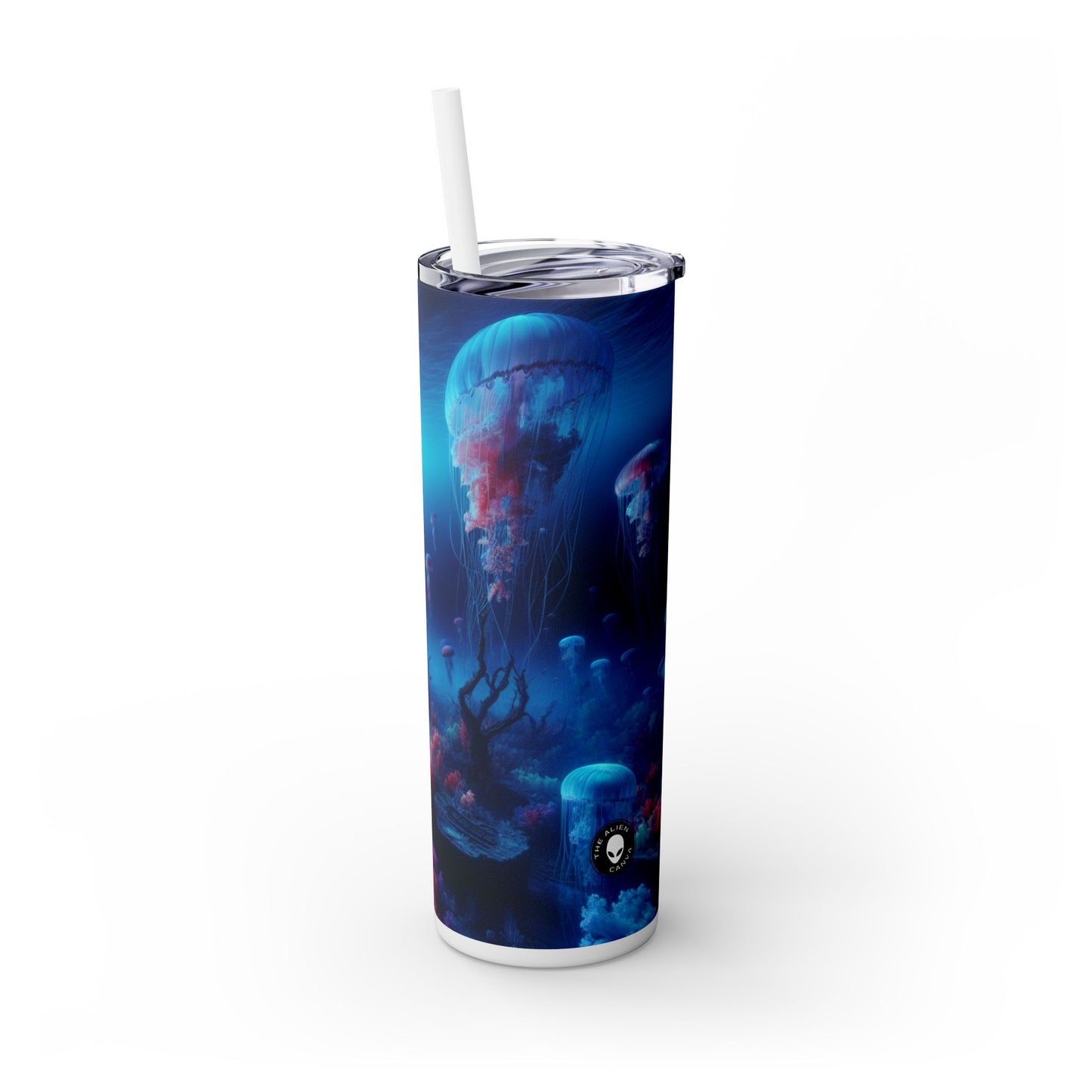 "Jellyfish Haven: Un mundo submarino surrealista" - Vaso delgado con pajita de 20 oz de Alien Maars®