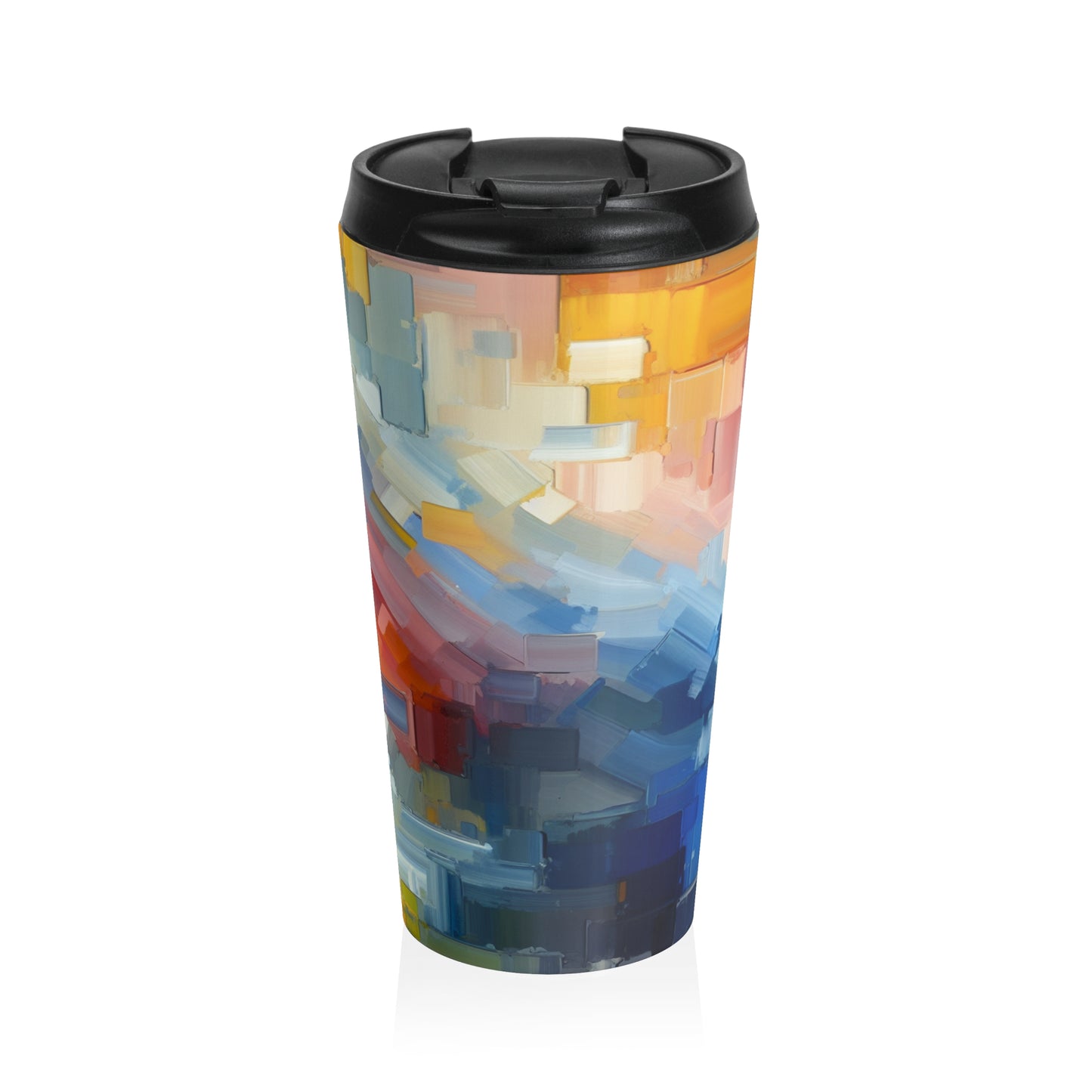 "Coucher de soleil tranquille : une peinture de champ de couleur pastel doux" - La peinture de champ de couleur de tasse de voyage en acier inoxydable Alien