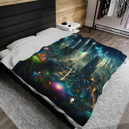 "Neon Oasis: A Futuristic Urban Wonderland" - The Alien Velveteen Plush Blanket