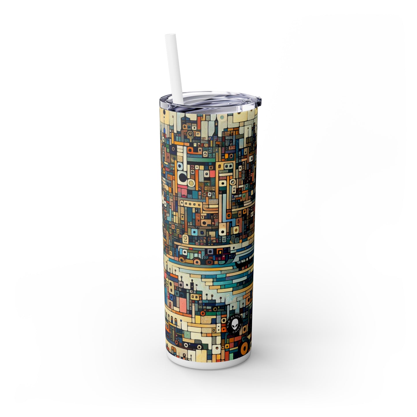 "Neon Nights: Art Brut Reflection of Urban Chaos" - The Alien Maars® Skinny Tumbler avec paille 20oz Art Brut