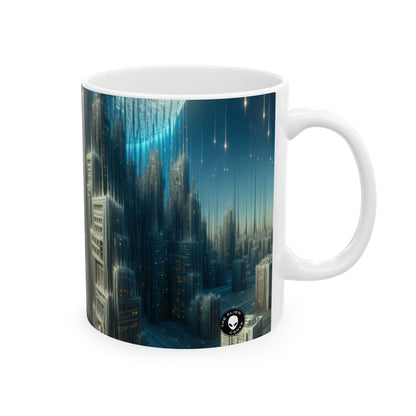 "Paisaje urbano nocturno derretido": taza de cerámica alienígena de 11 oz