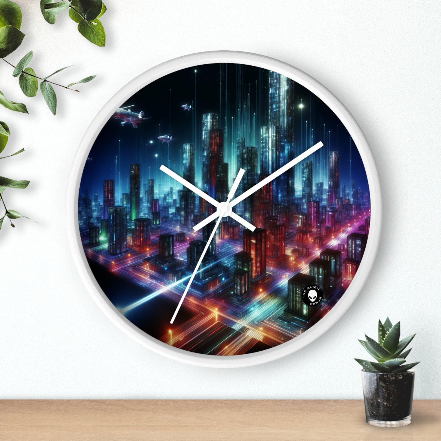 "Neon Skyline: A Futuristic Cityscape" - The Alien Wall Clock