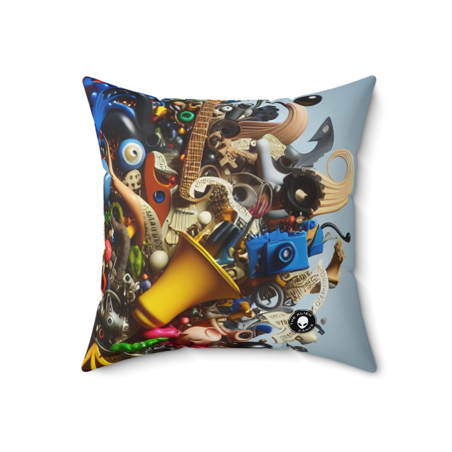 "Surreal Fusion: Crafting a Visual Poem" - The Alien Spun Polyester Square Pillow Dadaism