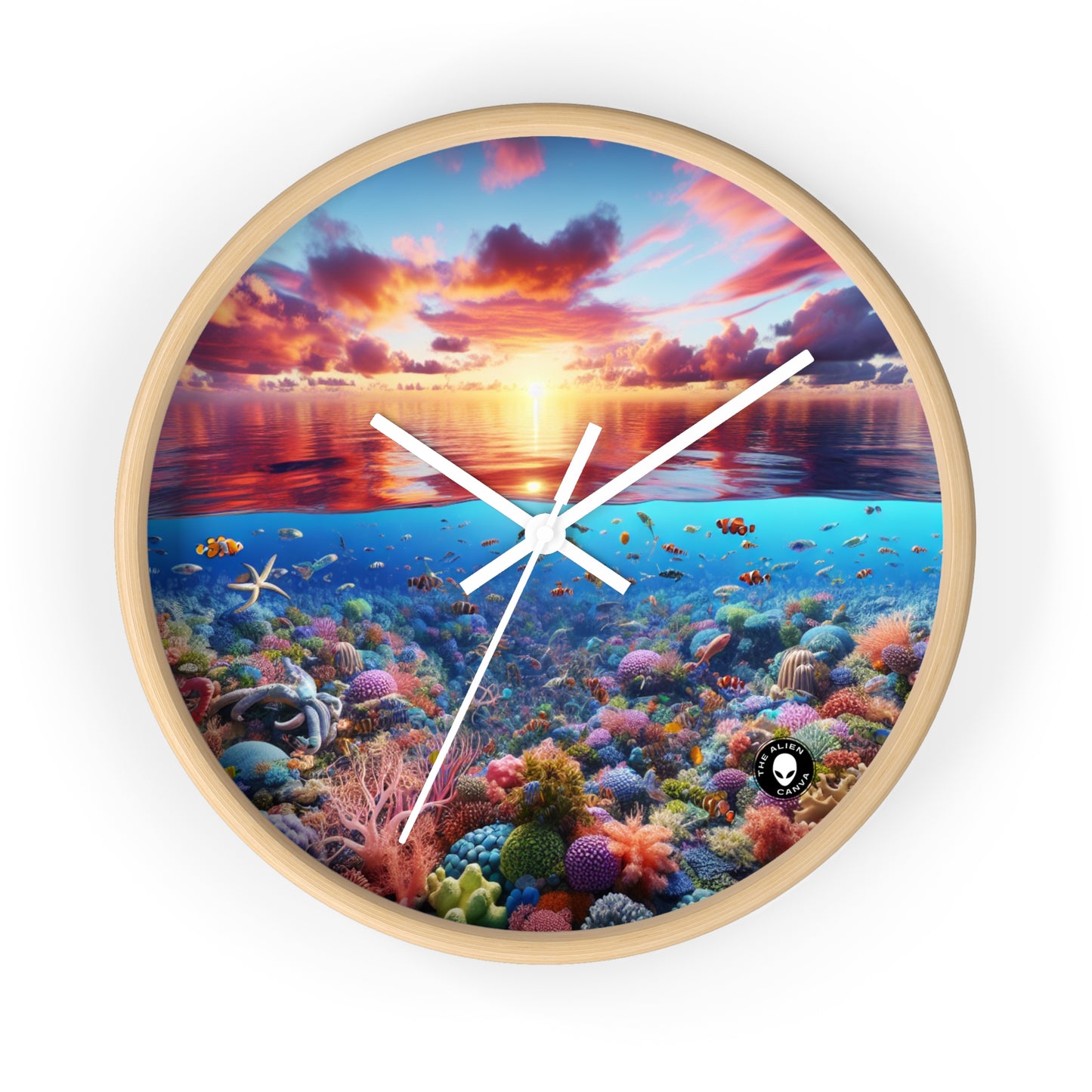 "Sunset Splendor : Récif de corail sous-marin" - L'horloge murale extraterrestre