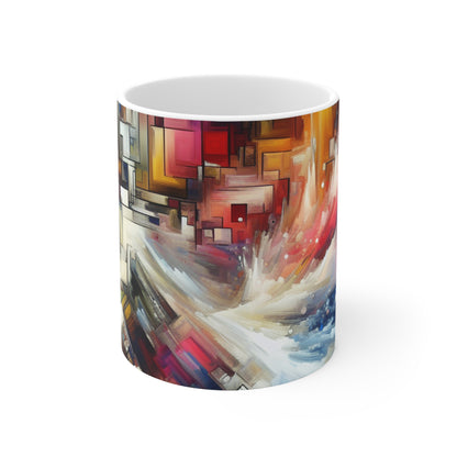 "La fureur de la nature : une interprétation expressionniste abstraite d'un orage déchaîné" - La tasse en céramique Alien 11oz Expressionnisme abstrait