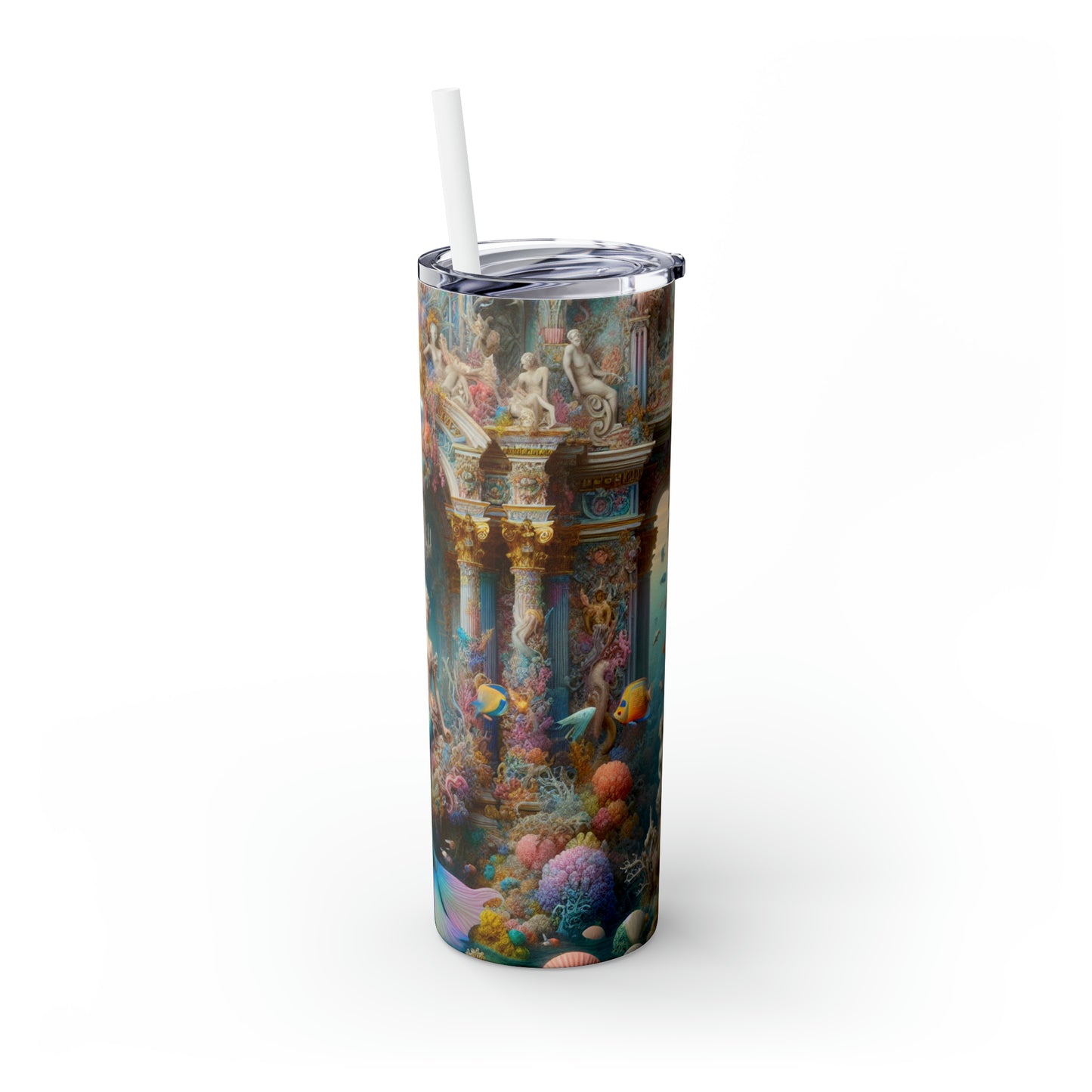 "Underwater Splendor: A Rococo Mermaid Palace" - The Alien Maars® Skinny Tumbler with Straw 20oz Rococo Style