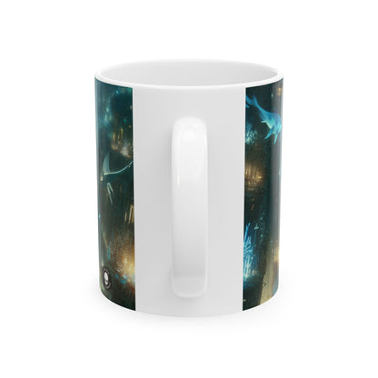 "Encantamiento bajo tierra: una metrópolis submarina bioluminiscente" - Taza de cerámica alienígena de 11 oz