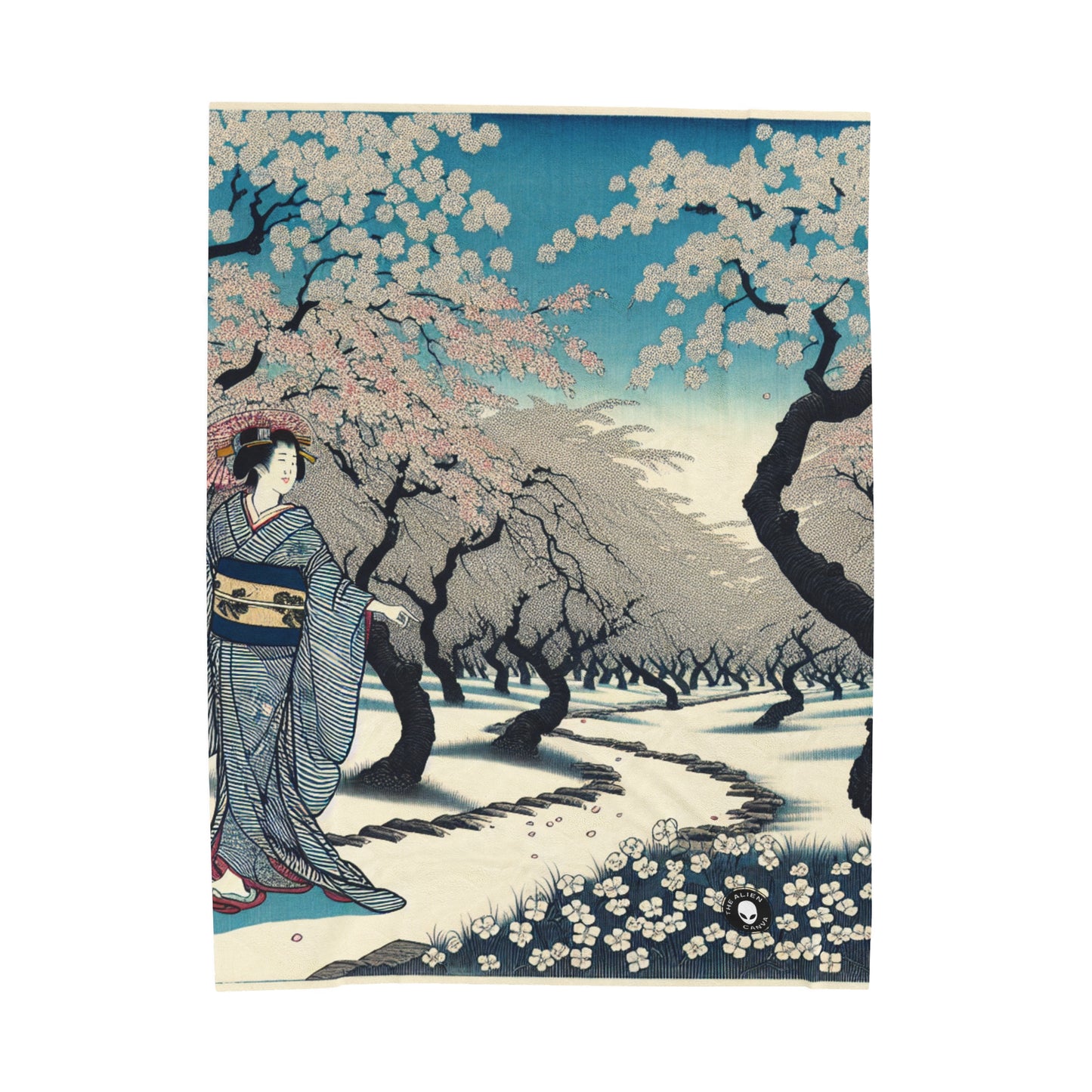 "Blossoming Sky" - The Alien Velveteen Plush Blanket Ukiyo-e (Japanese Woodblock Printing)