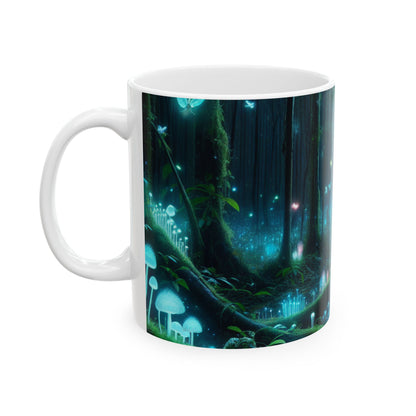 "Noche encantada: Bosque bioluminiscente" - Taza de cerámica alienígena de 11 oz