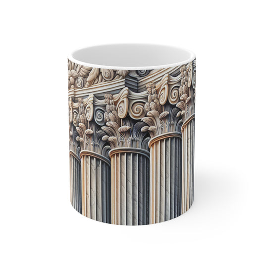 "Columnas de pared 3D: una obra de arte arquitectónica" - Taza de cerámica The Alien de 11 oz estilo trompe-l'oeil