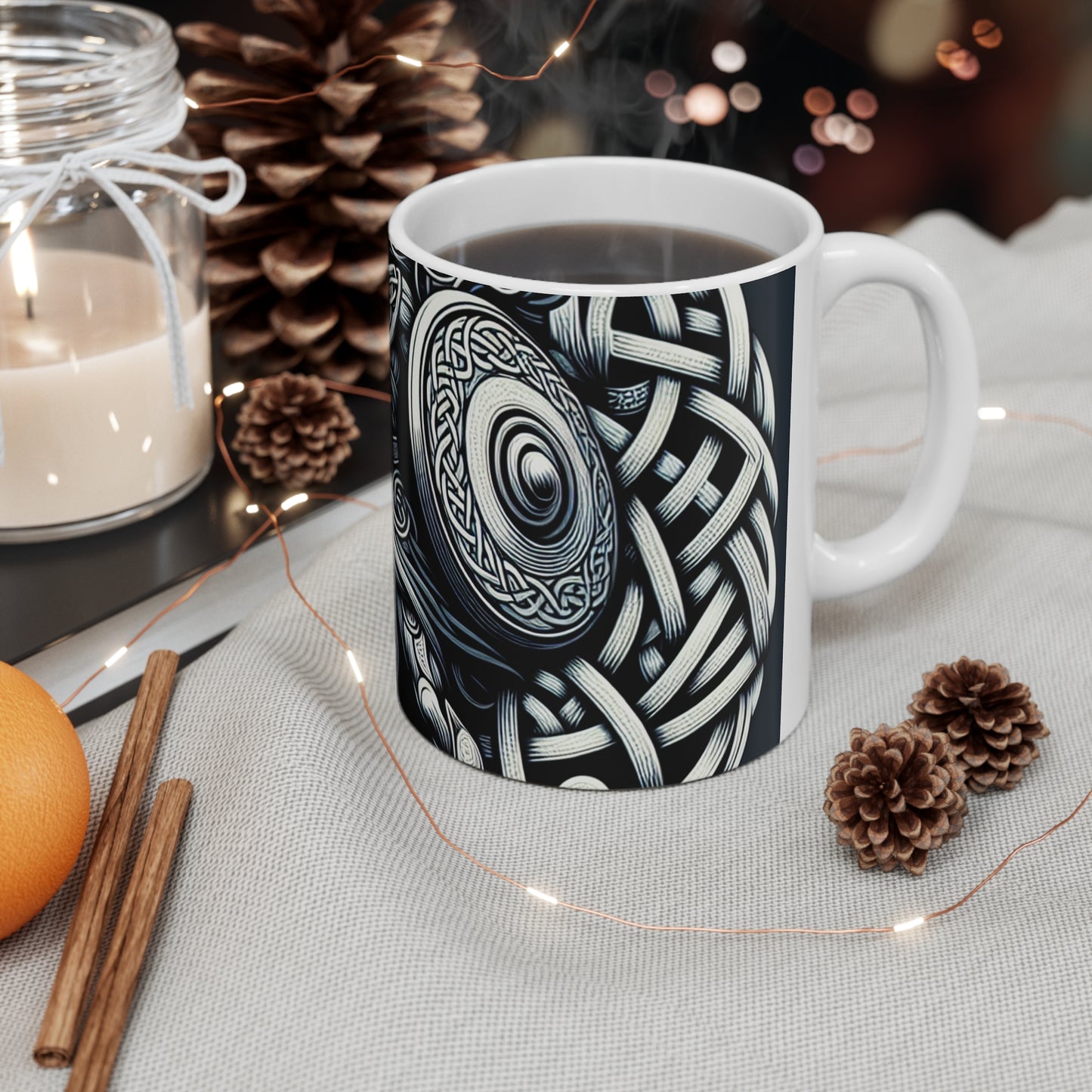 "Celtic Knight: Sword & Shield in Ancient Knots" - The Alien Ceramic Mug 11oz Celtic Art Style