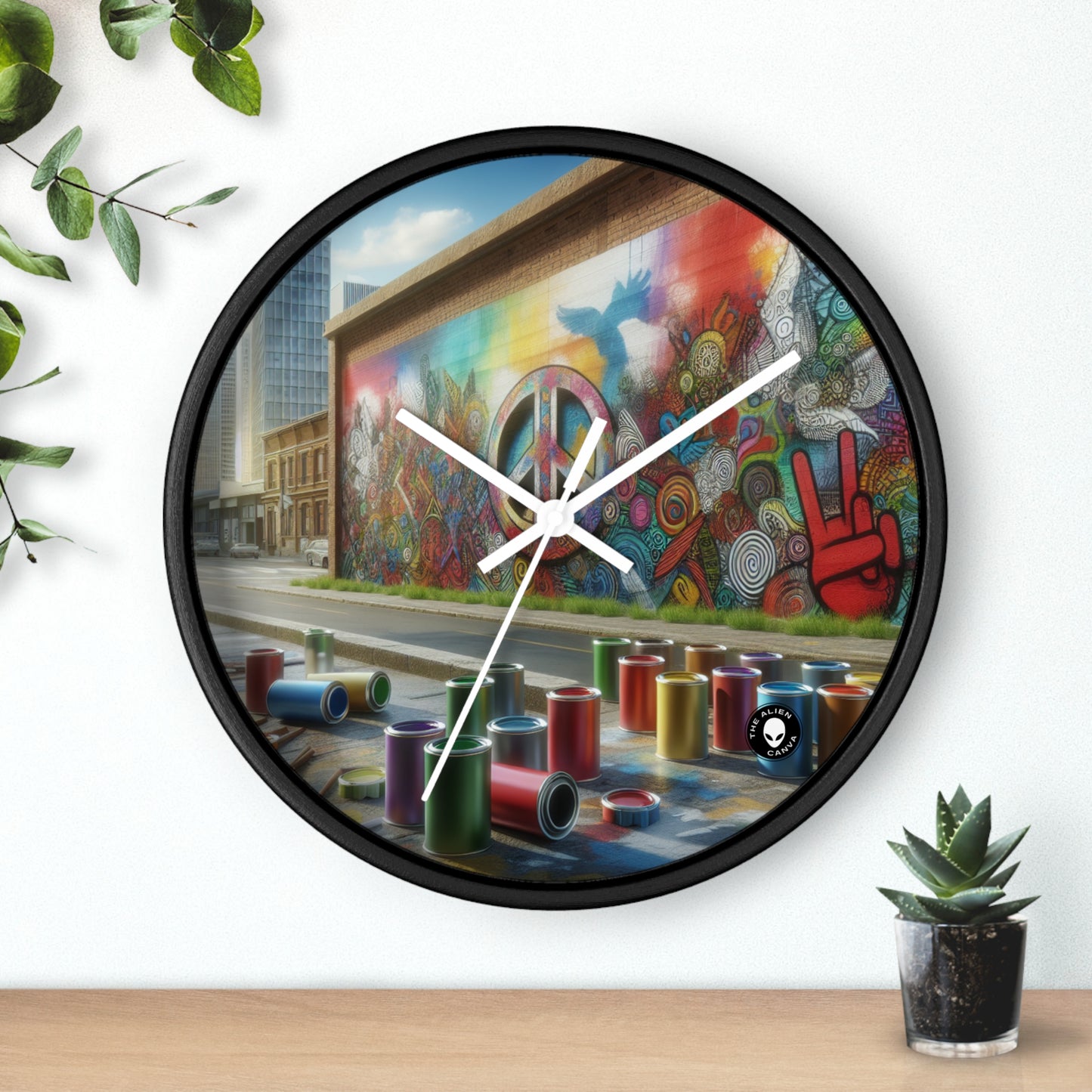 "Galactic Graffiti: A Cosmic Street Art Mural" - The Alien Wall Clock Street Art