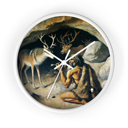 "Cazador y lobo: en busca de presas". - La pintura rupestre del reloj de pared alienígena