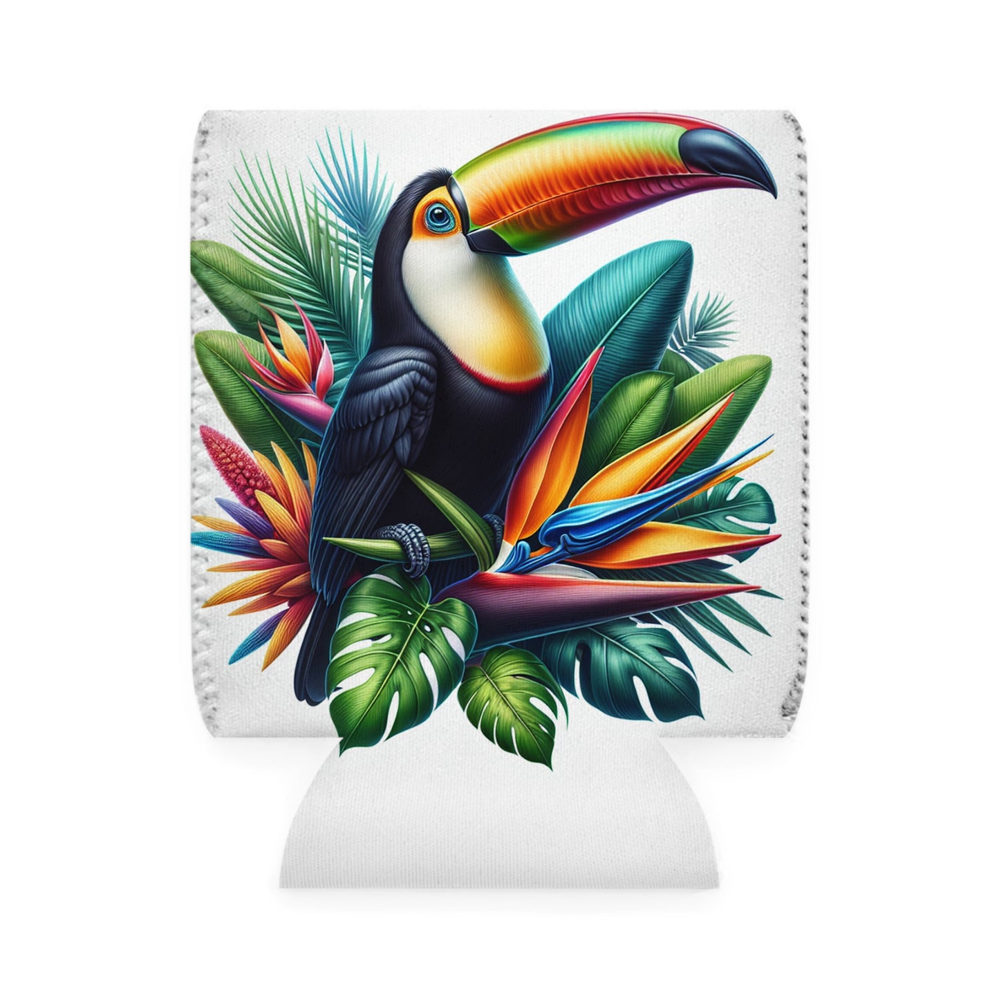 "Toucan on a Tropical Bloom" - The Alien Can Cooler Sleeve Hyperrealism Style