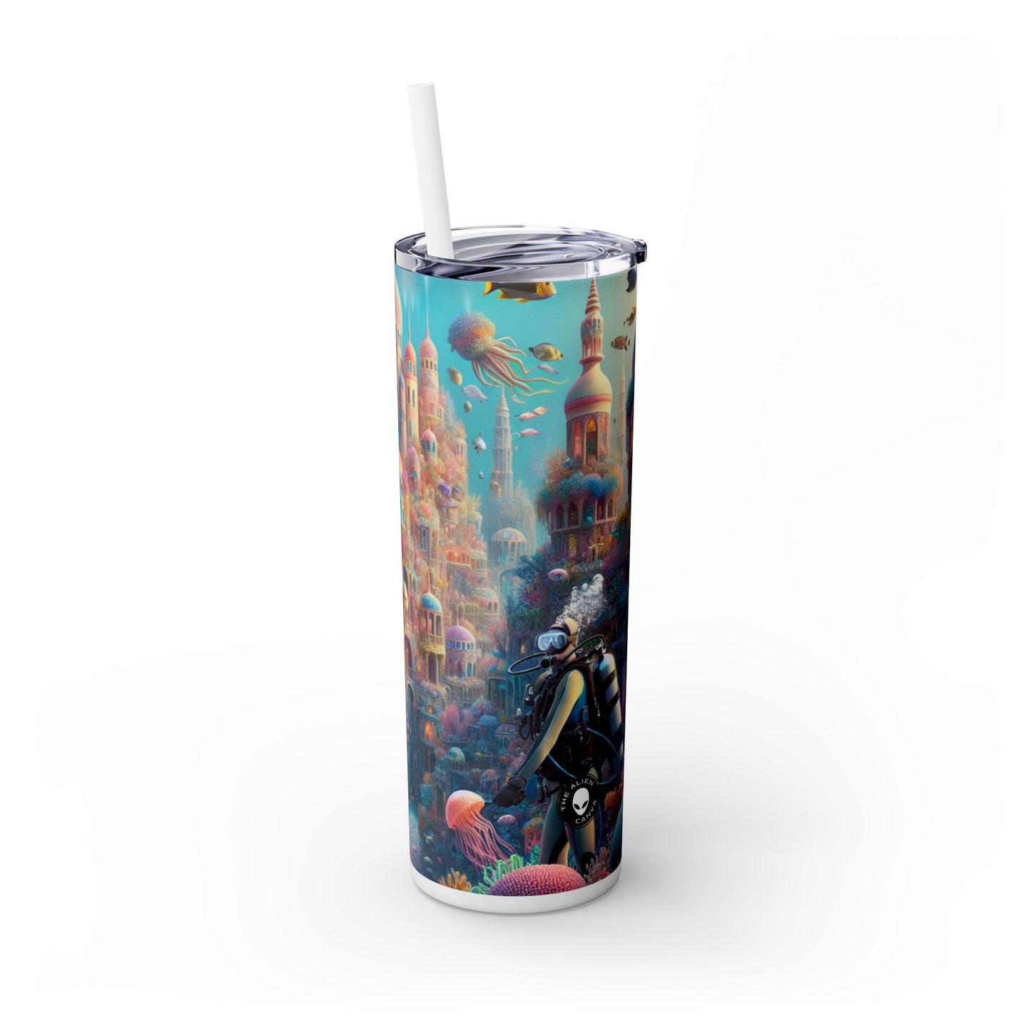 « Trésor des profondeurs : une ville sous-marine fantastique » - Verre fin Alien Maars® avec paille 20 oz