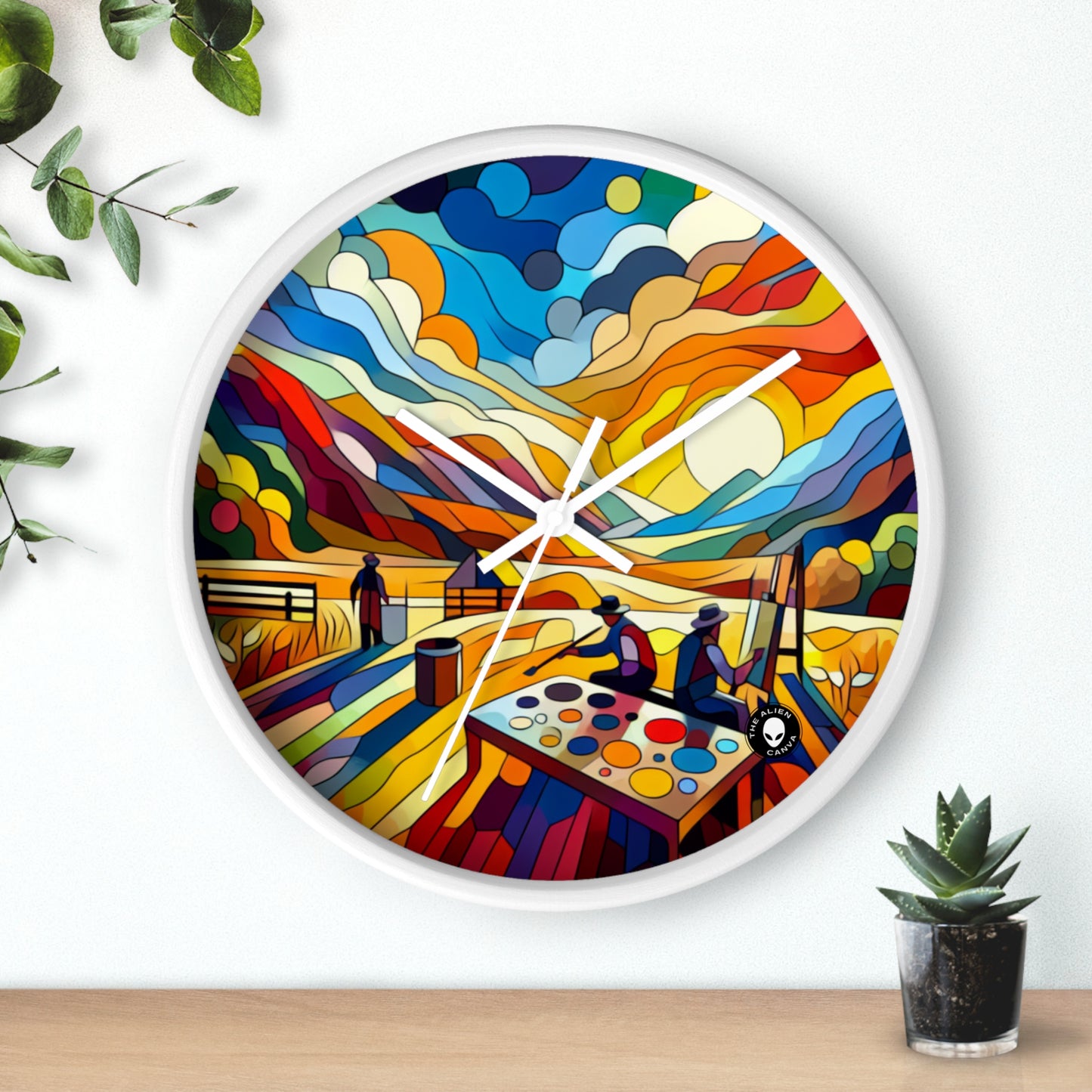 "Paisaje urbano de neón futurista": la pintura de borde duro del reloj de pared alienígena