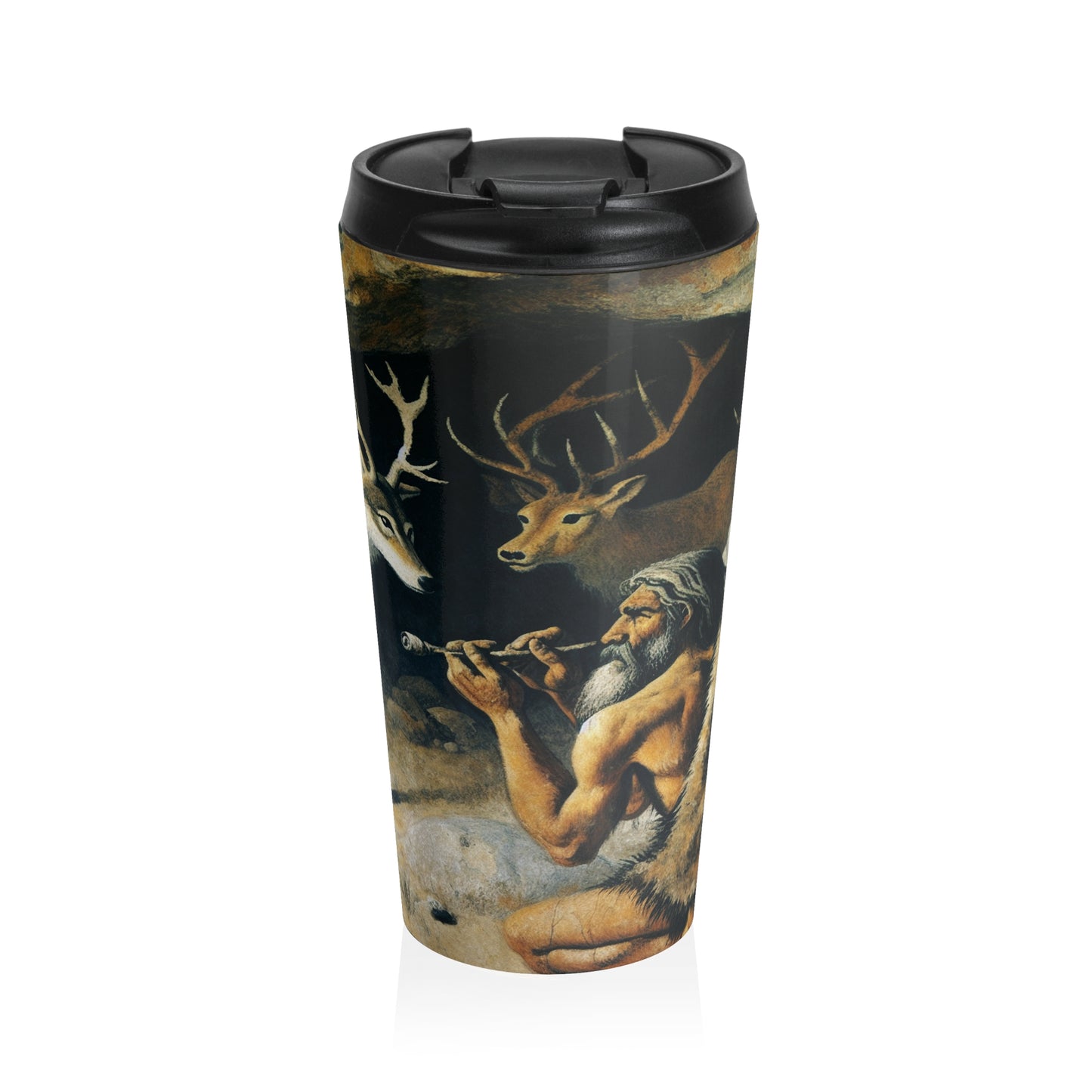 "Hunter and Wolf: In Pursuit of Prey." - The Alien Stainless Steel Travel Mug Cave Painting