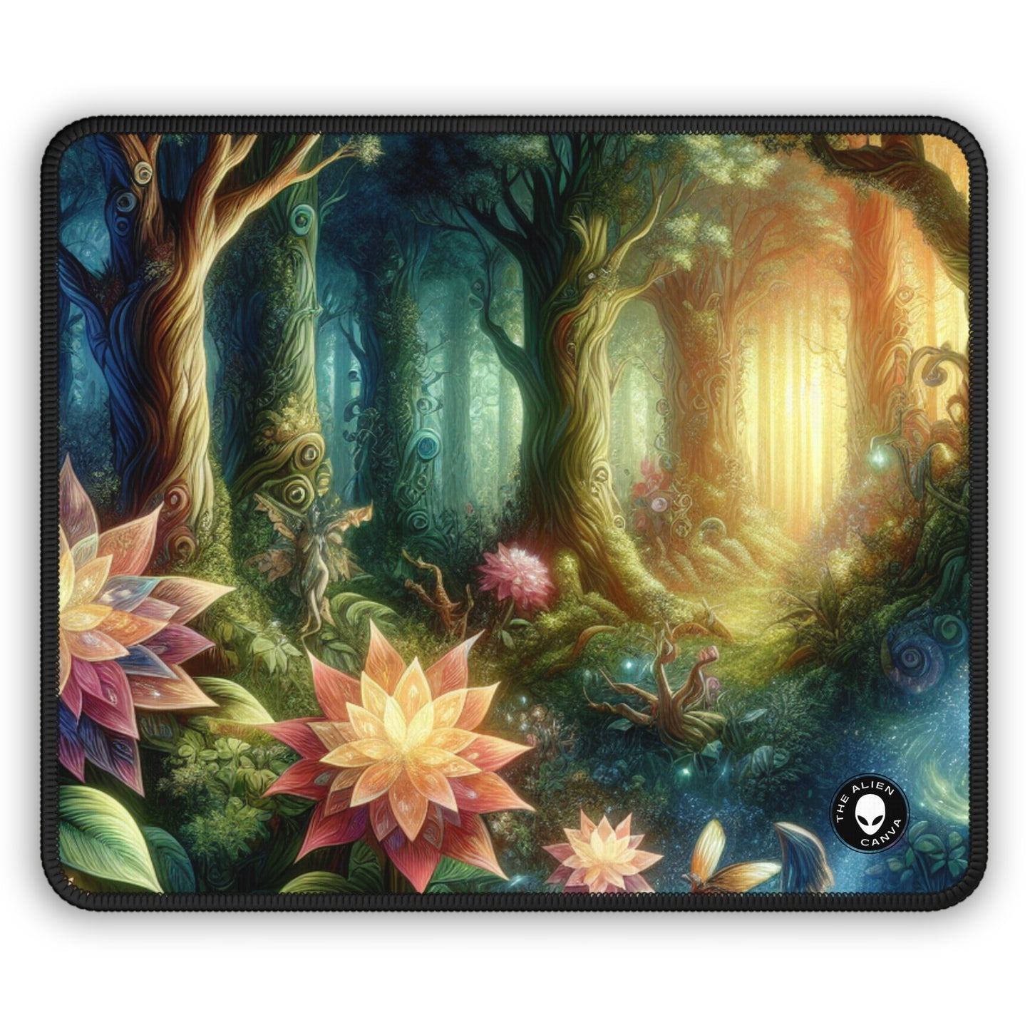 Enchanted Woodland: Glowing Blossoms and Mystical Beings - The Alien Gaming Mouse Pad