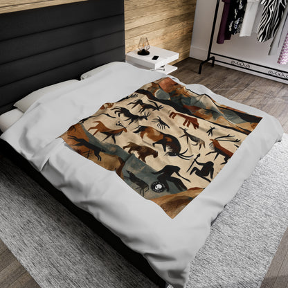 "The Discovery of Fire: A Cave Painting Tale" - The Alien Velveteen Plush Blanket Cave Painting