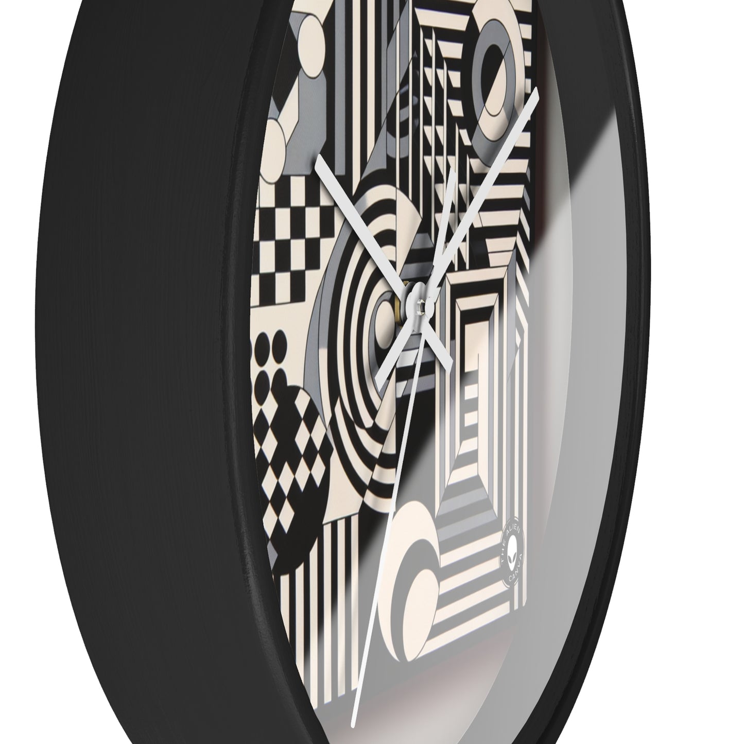 "Mesmerize : Géométrie audacieuse de l'Op Art en noir et blanc" - L'horloge murale extraterrestre Op Art