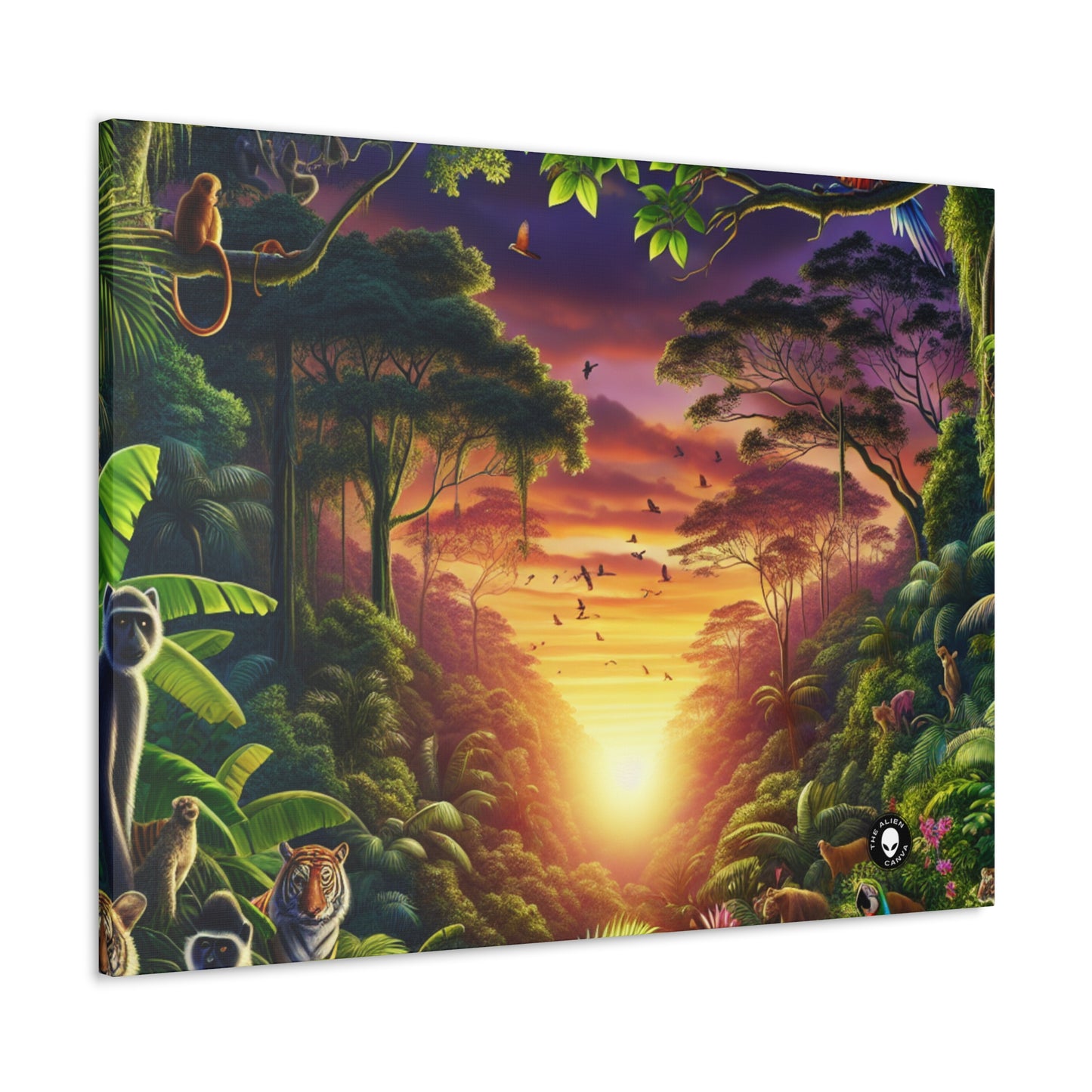 "Dusk in the Jungle: A Wild Encounter" - The Alien Canva