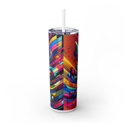 "Neon Metropolis: A Futuristic Cityscape" - The Alien Maars® Skinny Tumbler with Straw 20oz Digital Art