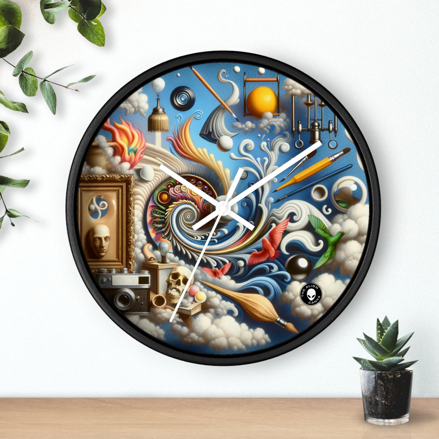 "Fusion temporelle : paysage surréaliste" - Le surréalisme de l'horloge murale extraterrestre