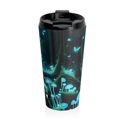 "Noche encantada: Bosque bioluminiscente" - Taza de viaje de acero inoxidable de Alien