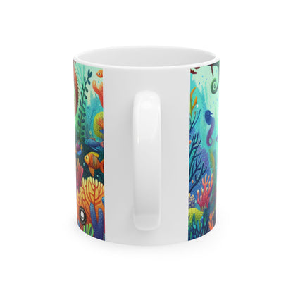 Reino acuático encantado: sirenas y caballitos de mar - Taza de cerámica alienígena de 11 oz