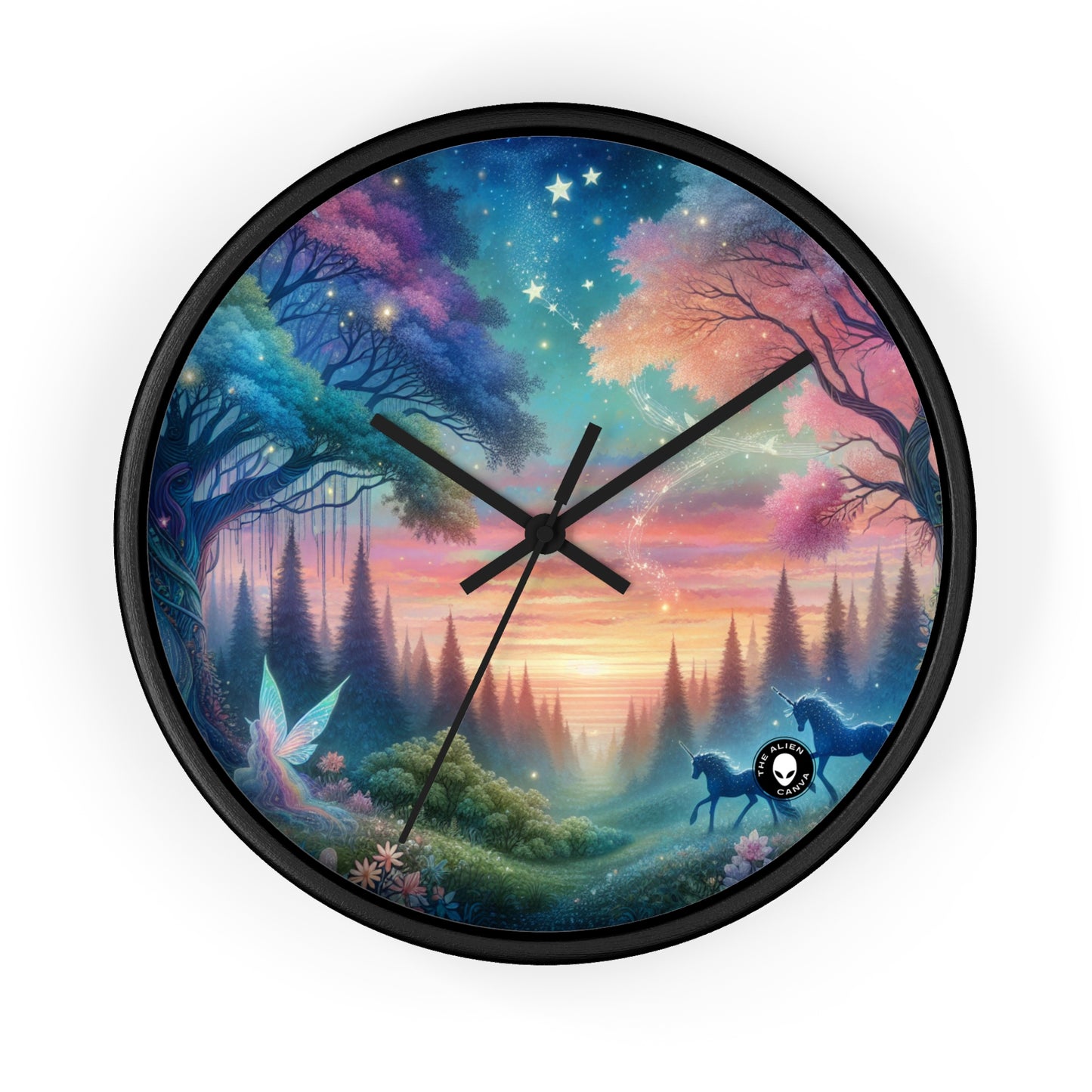 "Enchanted Dusk: A Magical Forest Painting" - The Alien Wall Clock