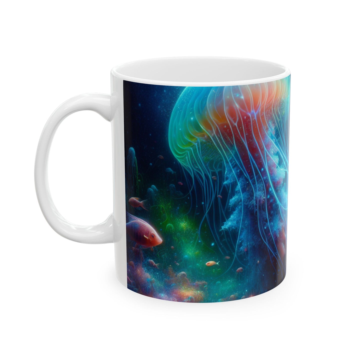 "Medusas brillantes en el mundo submarino encantado" - Taza de cerámica The Alien de 11 oz