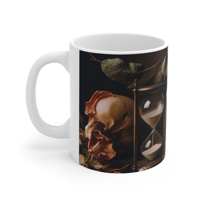 "Fleeting Beauty: A Vibrant Vanitas Painting Depicting the Passage of Time and Transient Nature of Life" - The Alien Ceramic Mug 11oz Vanitas Painting